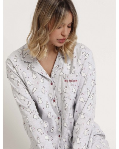 Pijama Abierto de Manga Larga para Mujer "Bunnies On The Moon"