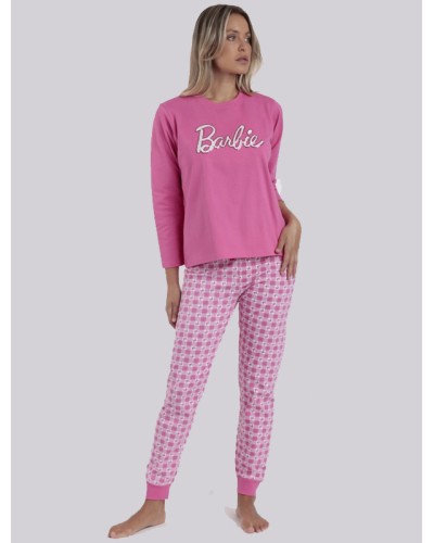 BARBIE Pijama de Mujer Manga Larga Vichy Mood en Rosa