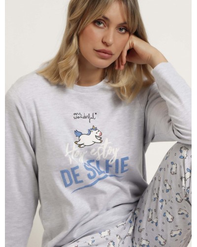 MR WONDERFUL Pijama de Mujer Manga Larga "Estoy de Selfie"