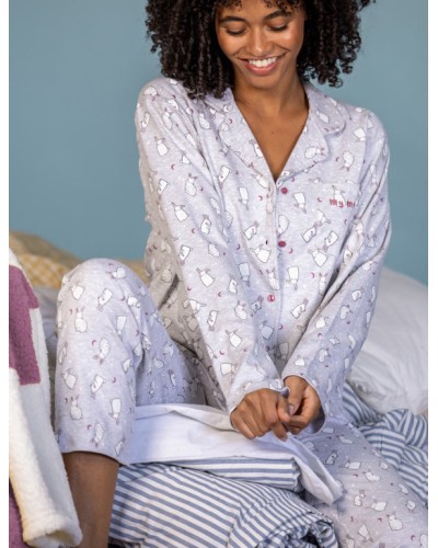 Pijama Abierto de Manga Larga para Mujer "Bunnies On The Moon"