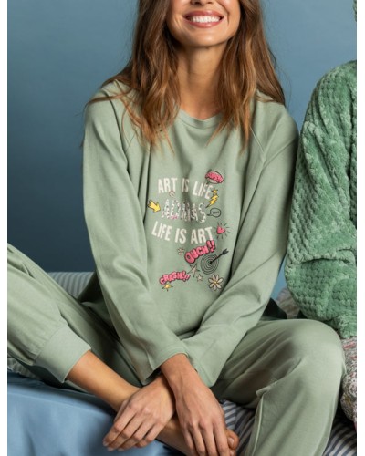 Pijama de invierno para mujer en color verde de Admas